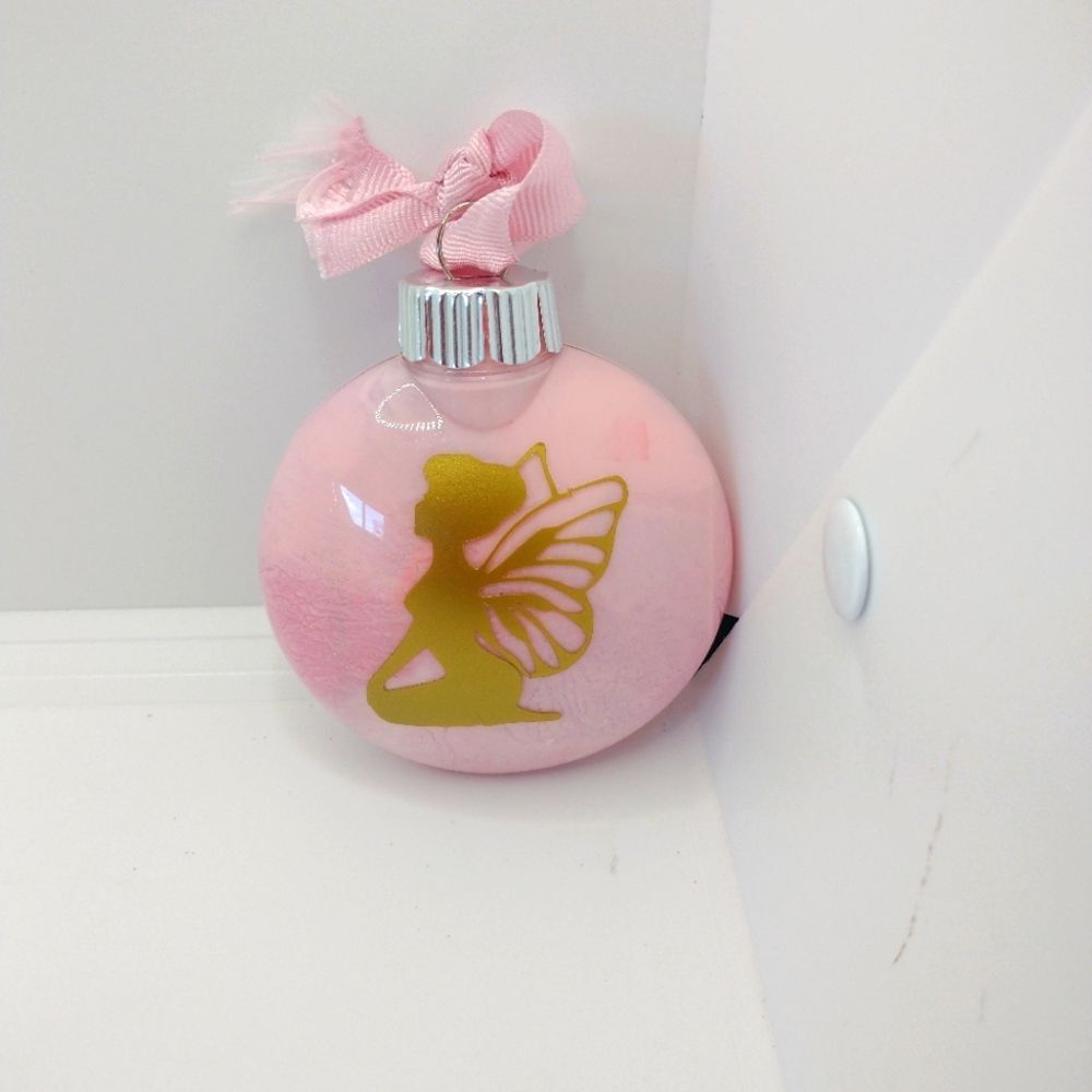 Handcrafted Pink Fairy Christmas Ornament Plastic Bulb Holiday Decor 3"